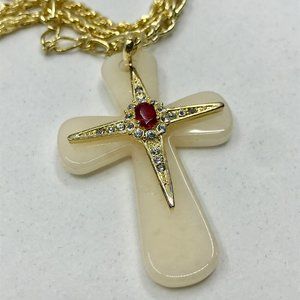 Camrose & Kross - Jackie Kennedy - Ivory Ruby Diamond Cross Necklace